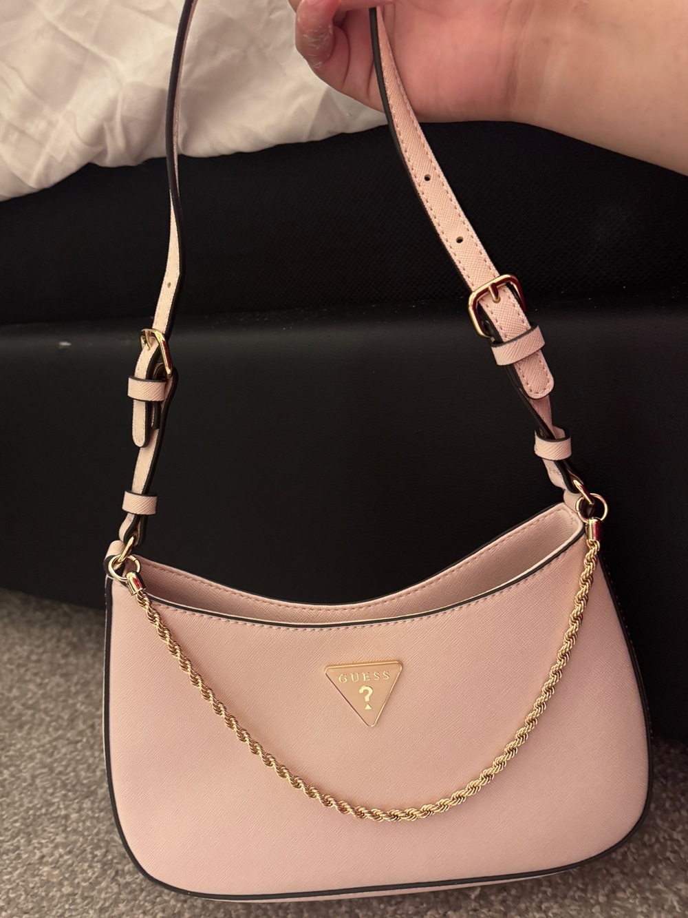 GUESS Blush Pink Shoulder Bag Gold Chain Logo Purse